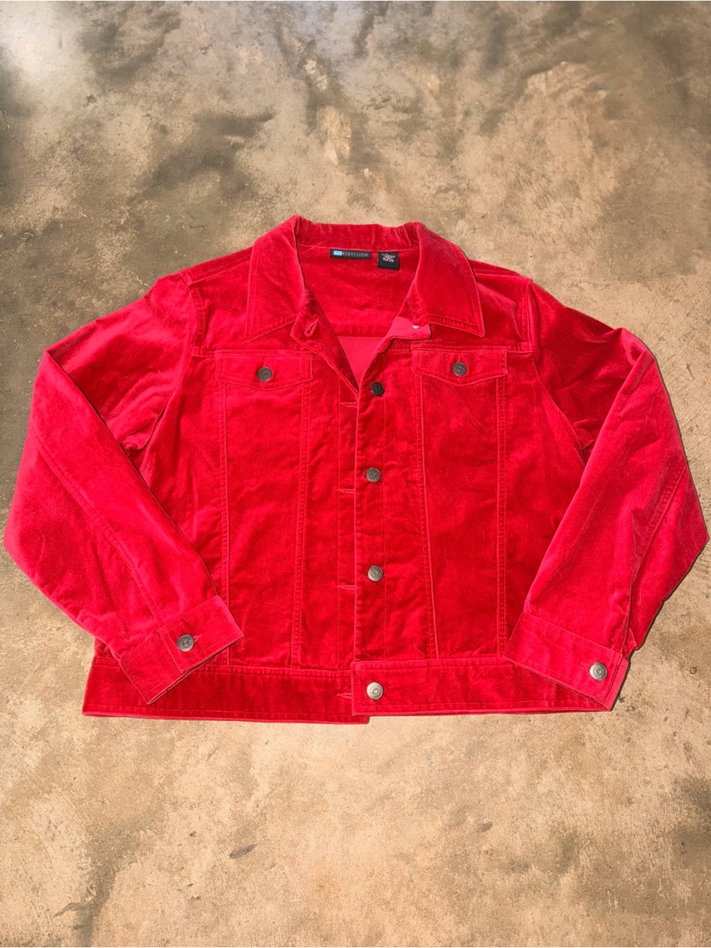 Relativity PL Cherry Red Velvet Denim Trucker Jacket Petite L Cotton Stretch